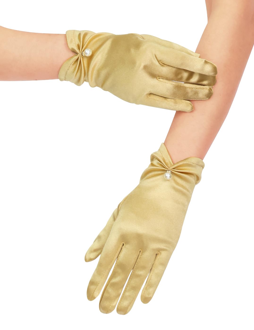 QRBTSCL Women's Short Satin Gloves for Wedding Tulle Tea Party Gloves