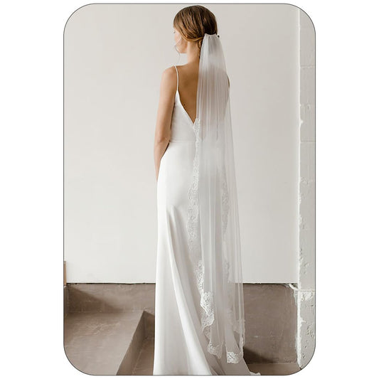Lace Wedding Veils White 1 Tier Floral Bridal Veil Long Tulle Veils with Comb for Brides and Women (White)