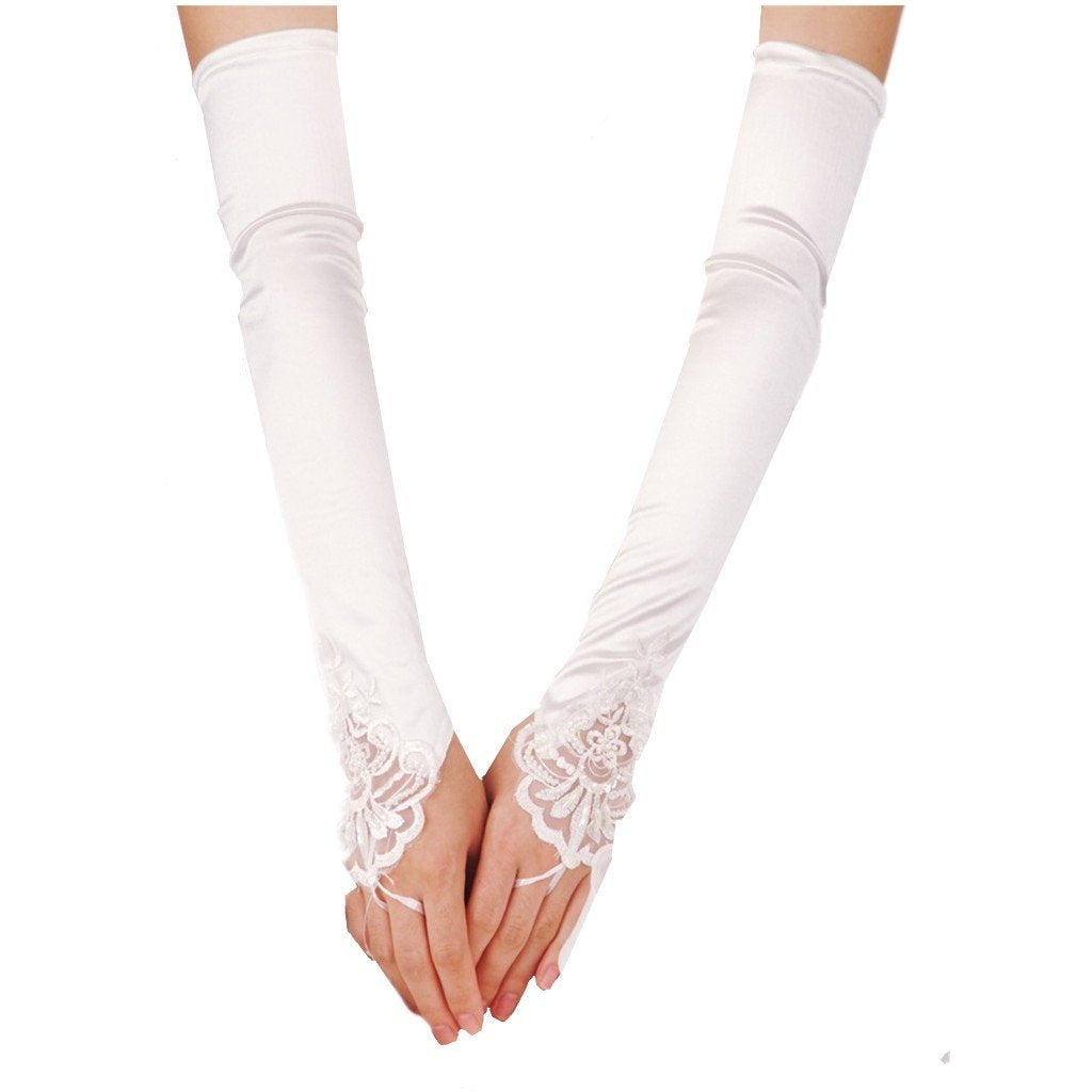 DreamHigh Satin Lace Fingerless Elbow Length Wedding/Party/Evening Gloves