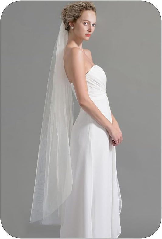 1 Tier Bride Wedding Veils Fingertip Bridal Veil Tulle Veils with Comb for Brides and Women