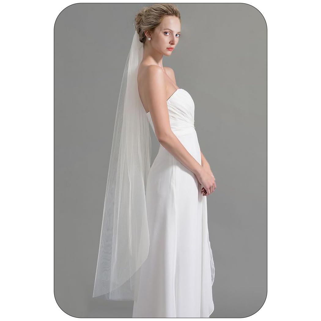 1 Tier Bride Wedding Veils Fingertip Bridal Veil Tulle Veils with Comb for Brides and Women