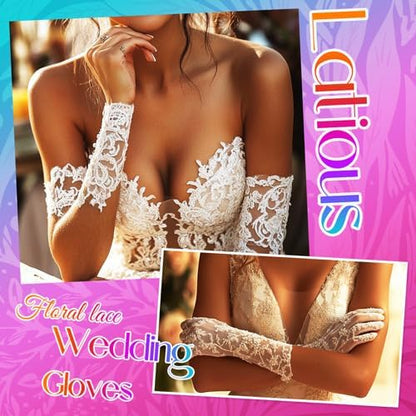Fingerless Flower Lace Gloves White Wedding Gloves Pearl Bridal Accessories for Women and Brides