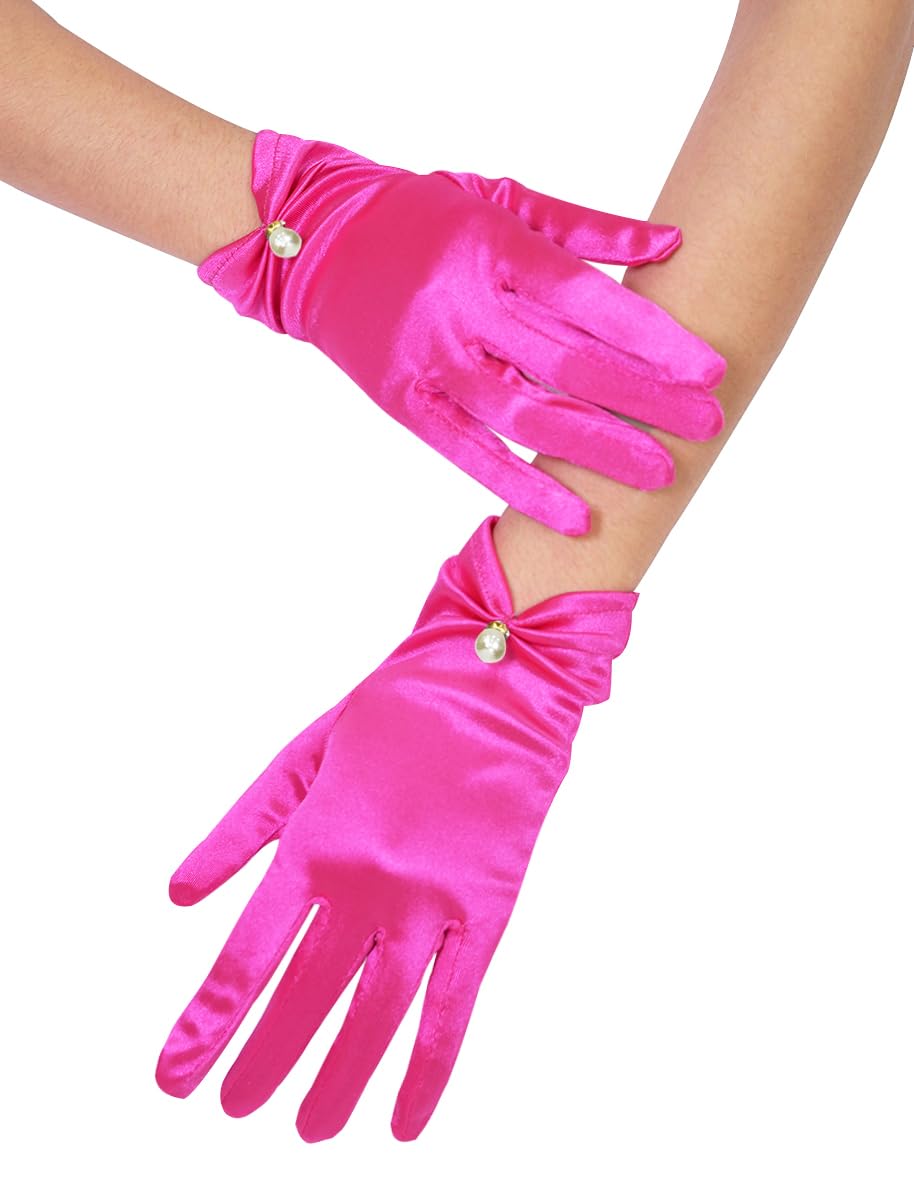 QRBTSCL Women's Short Satin Gloves for Wedding Tulle Tea Party Gloves