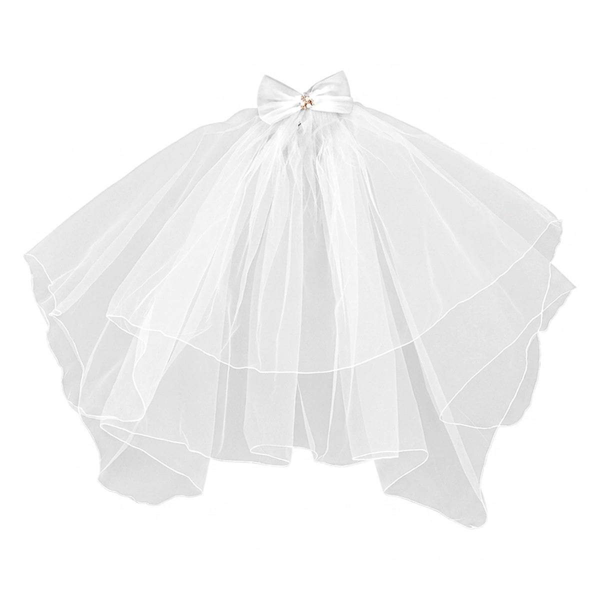 White Short Wedding Veil, Bride Veil Pearl Bride Veils with Bow 20''Short White Bachelorette Veils Wedding Accessories