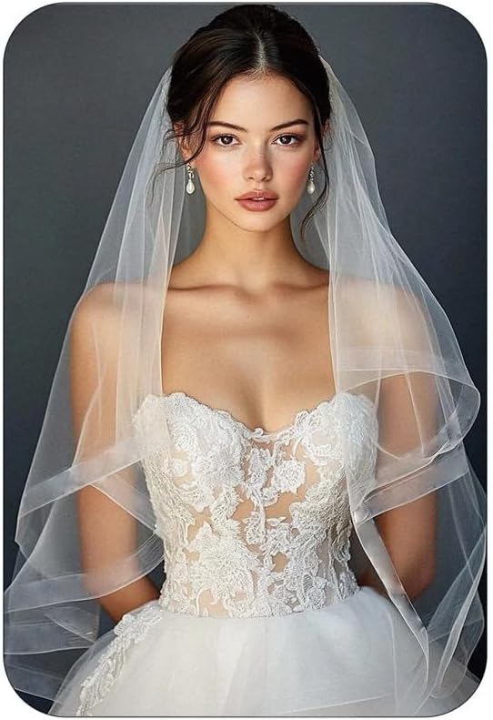 Fingertip Bride Wedding Veils 2 Tier Bridal Veil Ribbon Edge Veils with Comb for Brides and Women