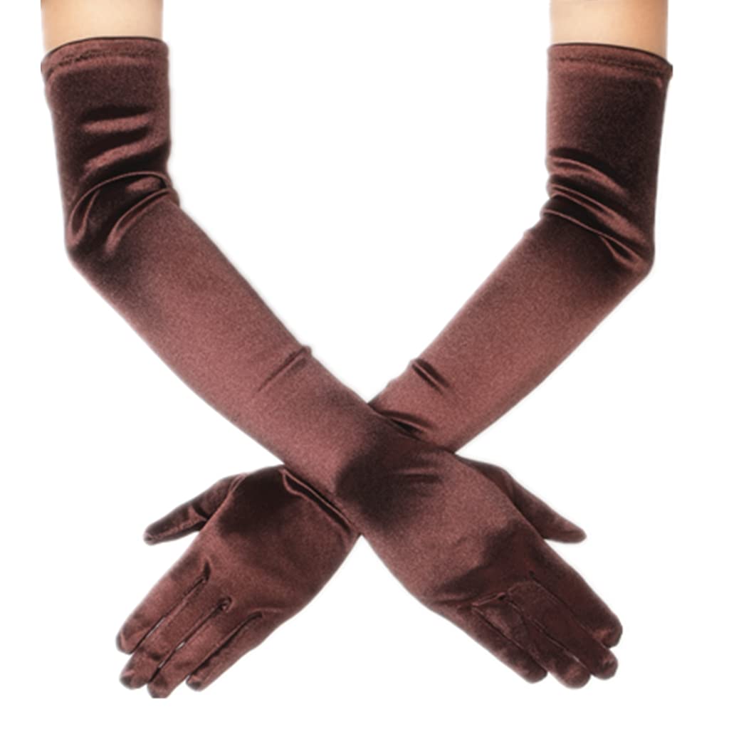 DreamHigh Women's Evening Party Mittens 21" Long Black/White Satin Finger Gloves