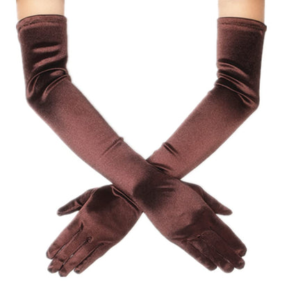 DreamHigh Women's Evening Party Mittens 21" Long Black/White Satin Finger Gloves