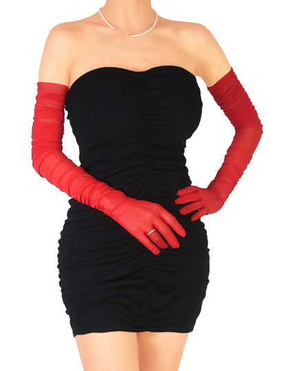 Stretchy Ruched Sheer Mesh Tulle Long Opera Gloves for Women