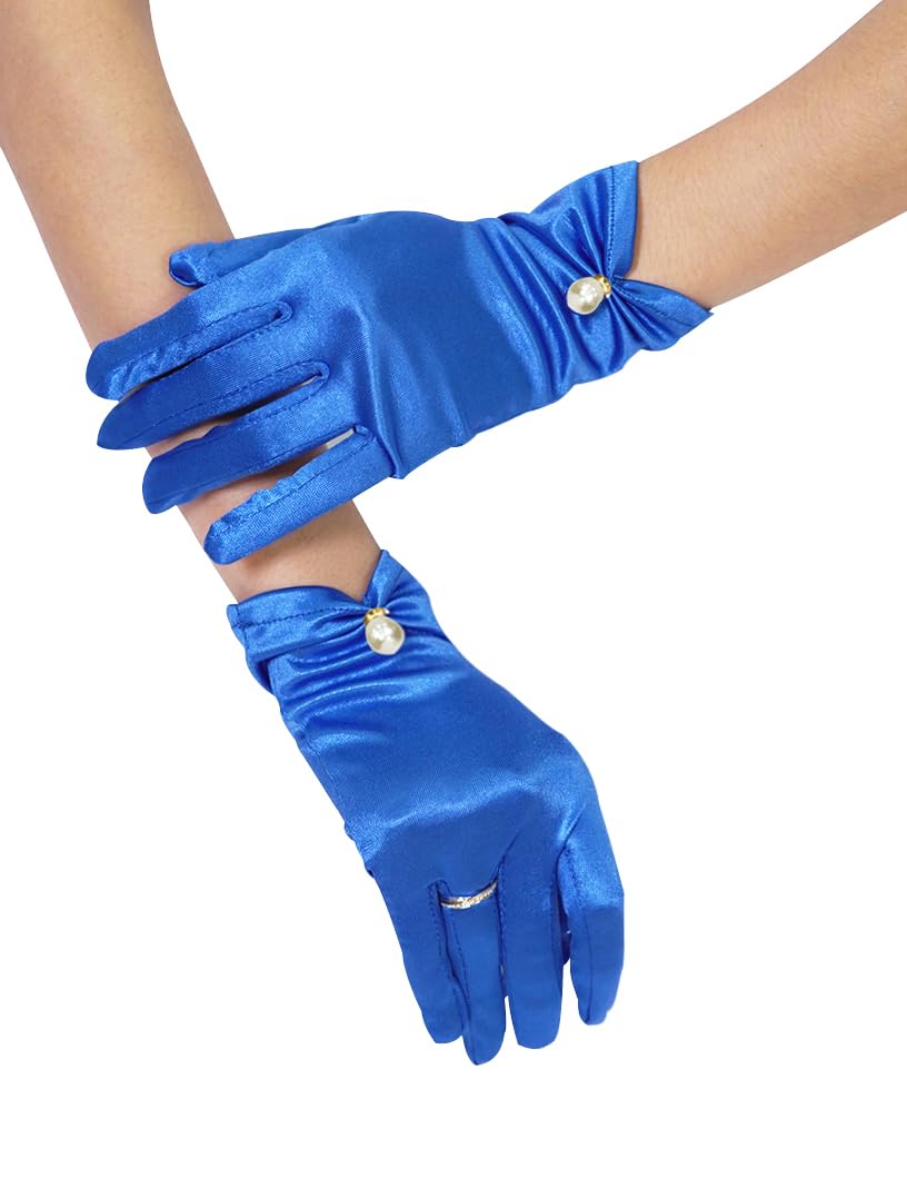 QRBTSCL Women's Short Satin Gloves for Wedding Tulle Tea Party Gloves