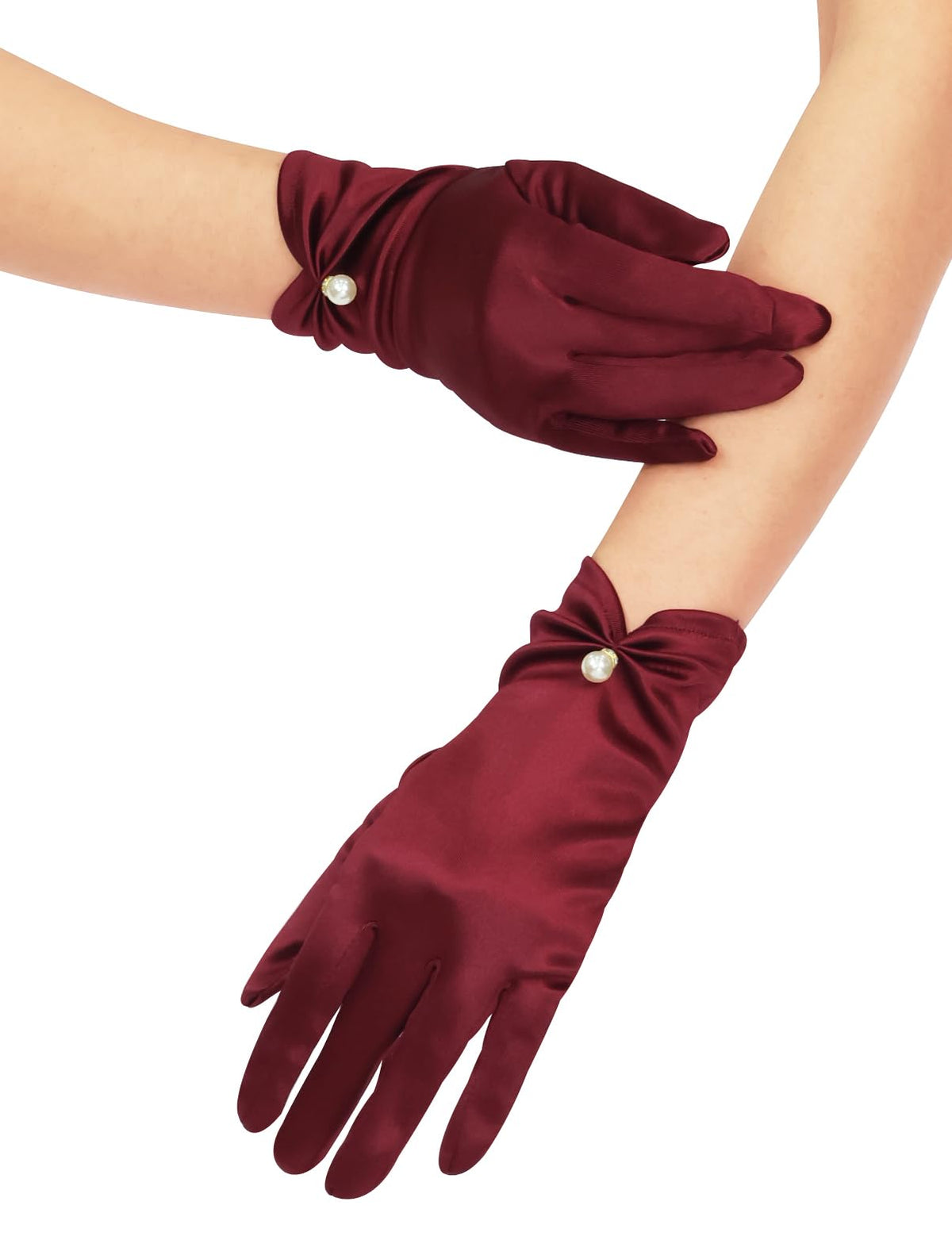 QRBTSCL Women's Short Satin Gloves for Wedding Tulle Tea Party Gloves