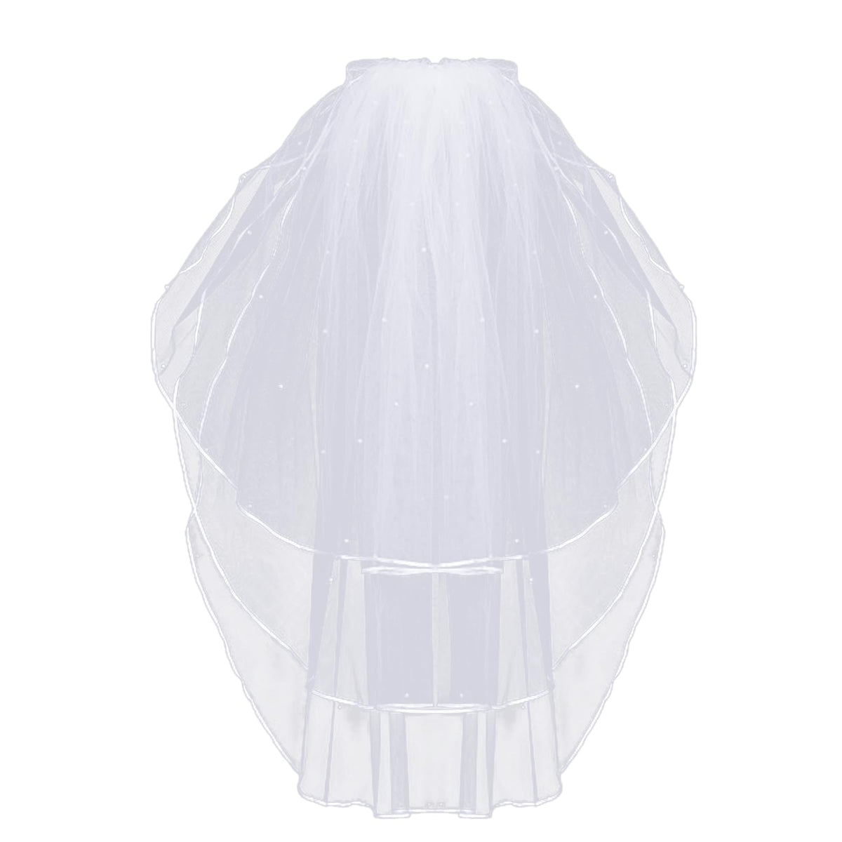 Korty Wedding Veil,2/3 Tier Ribbon Edge Center Cascade Bridal Veil with Comb for Bachelorette Party