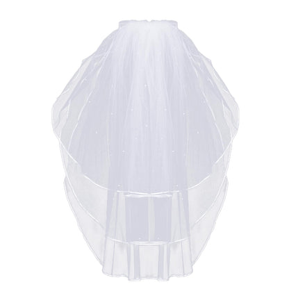 Korty Wedding Veil,2/3 Tier Ribbon Edge Center Cascade Bridal Veil with Comb for Bachelorette Party