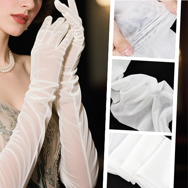 THARAHT Women Long Sheer Gloves Tulle Mesh Gloves Suitable For 1920s Opera Tea Party Attire And Bridal Evening Gowns