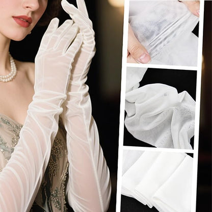 THARAHT Women Long Sheer Gloves Tulle Mesh Gloves Suitable For 1920s Opera Tea Party Attire And Bridal Evening Gowns