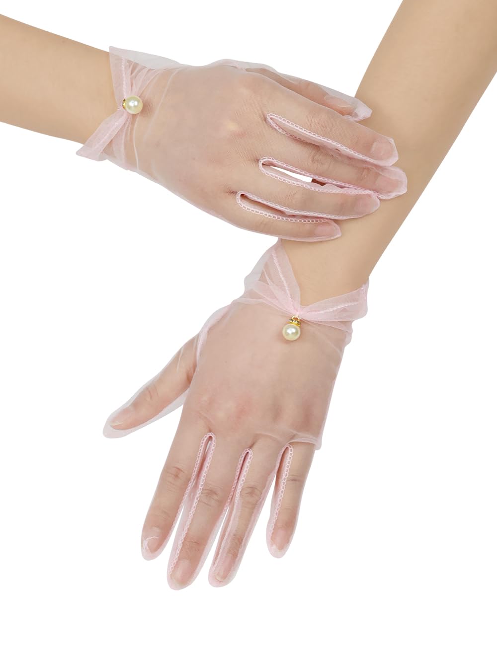 Women's Short Pearl Tulle Gloves Formal Bridal Wedding Wrist Gloves