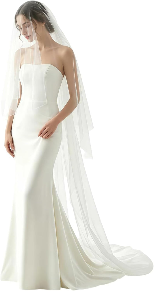 2 Tiers Wedding Veil Cathedral Length with Comb（Off white）