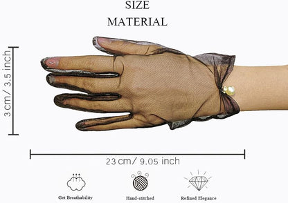 Women's Short Pearl Tulle Gloves Formal Bridal Wedding Wrist Gloves