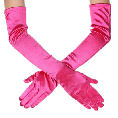 DreamHigh Women's Evening Party Mittens 21" Long Black/White Satin Finger Gloves