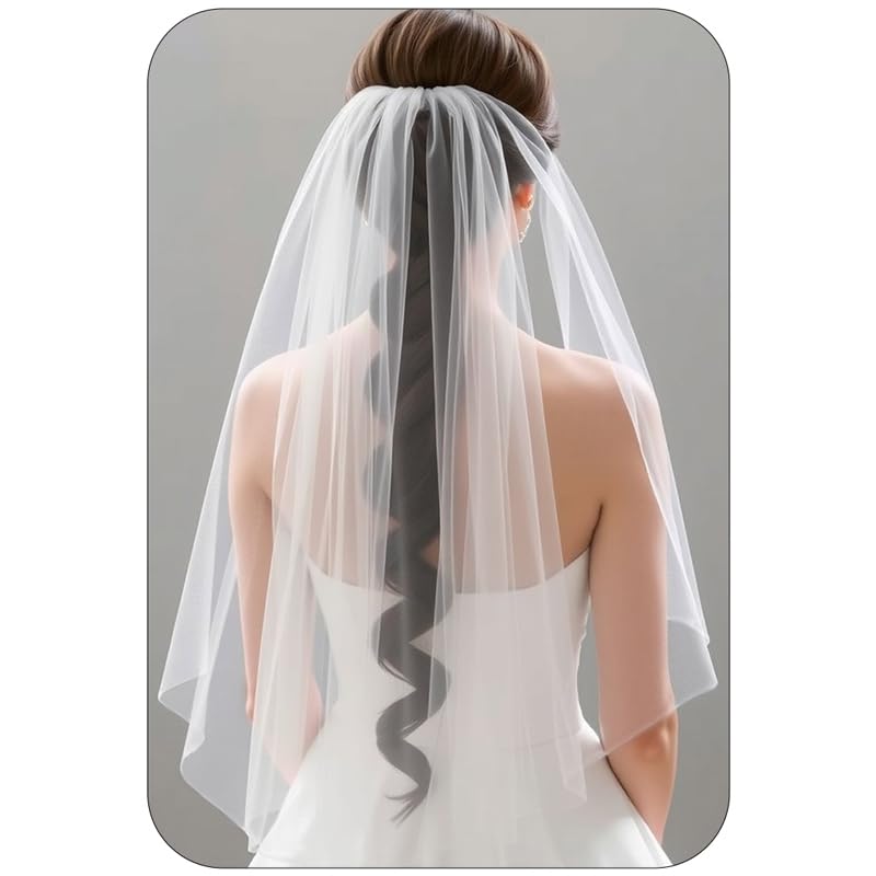 1 Tier Bride Wedding Veils White Elbow Length Short Bridal Veil Bachelorette Tulle Veils with Comb for Women