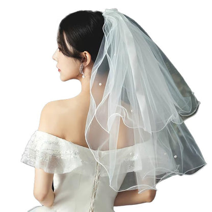 White Short Wedding Veil Pearl Rhinestone Bride Veils Bridal Veils Bachelorette Party Veil for Brides and Women