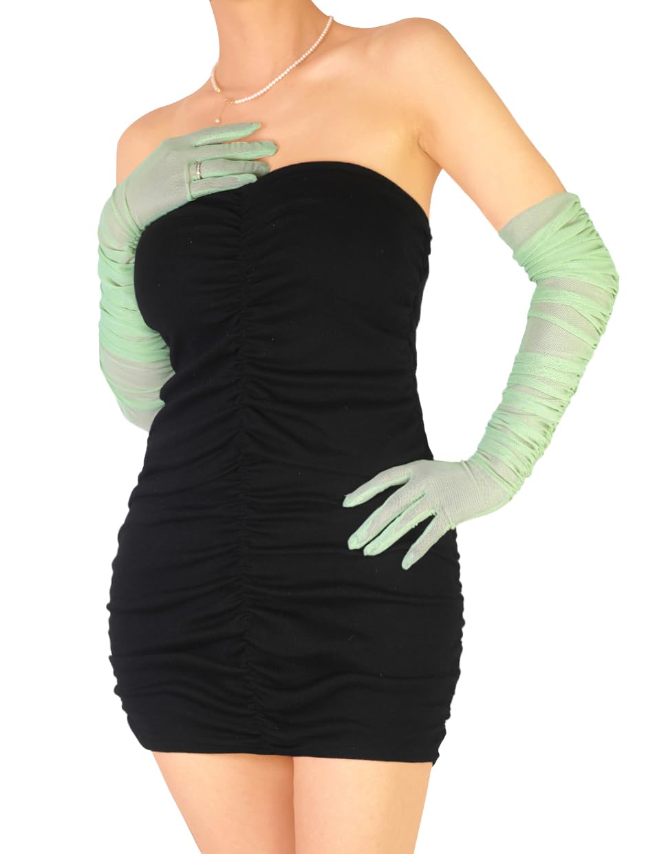 Stretchy Ruched Sheer Mesh Tulle Long Opera Gloves for Women