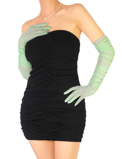 Stretchy Ruched Sheer Mesh Tulle Long Opera Gloves for Women