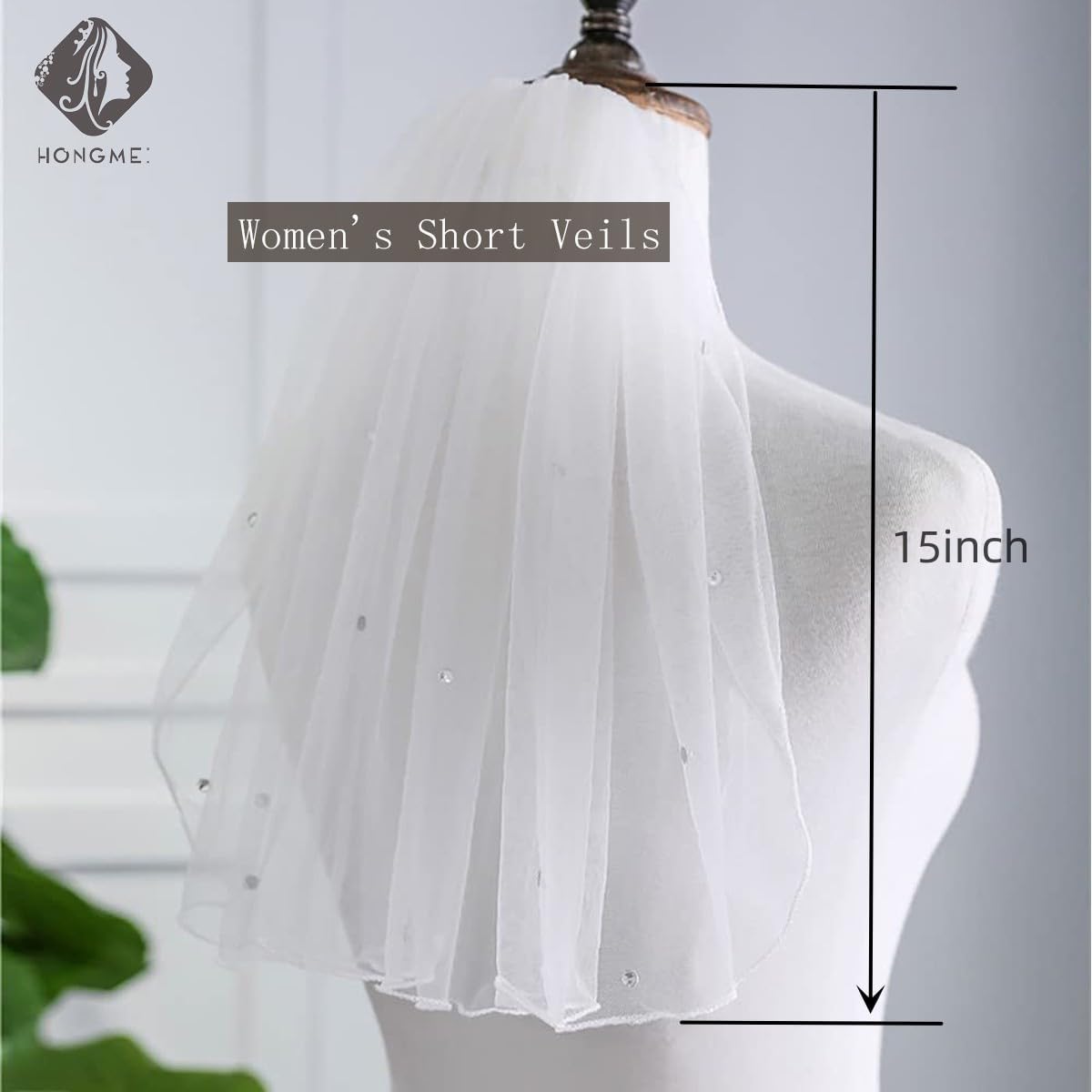Bridal Wedding Pearl Veil 1 Tier Short Vails with Rhinestone for Bride