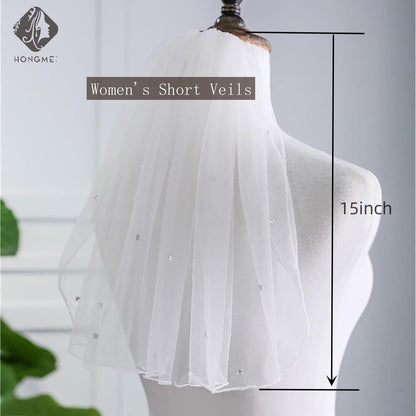 Bridal Wedding Pearl Veil 1 Tier Short Vails with Rhinestone for Bride