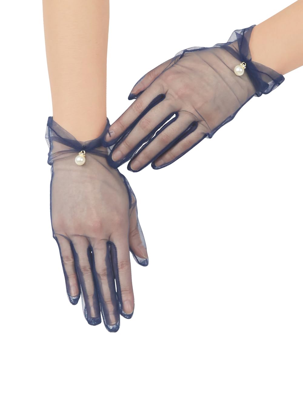 Women's Short Pearl Tulle Gloves Formal Bridal Wedding Wrist Gloves