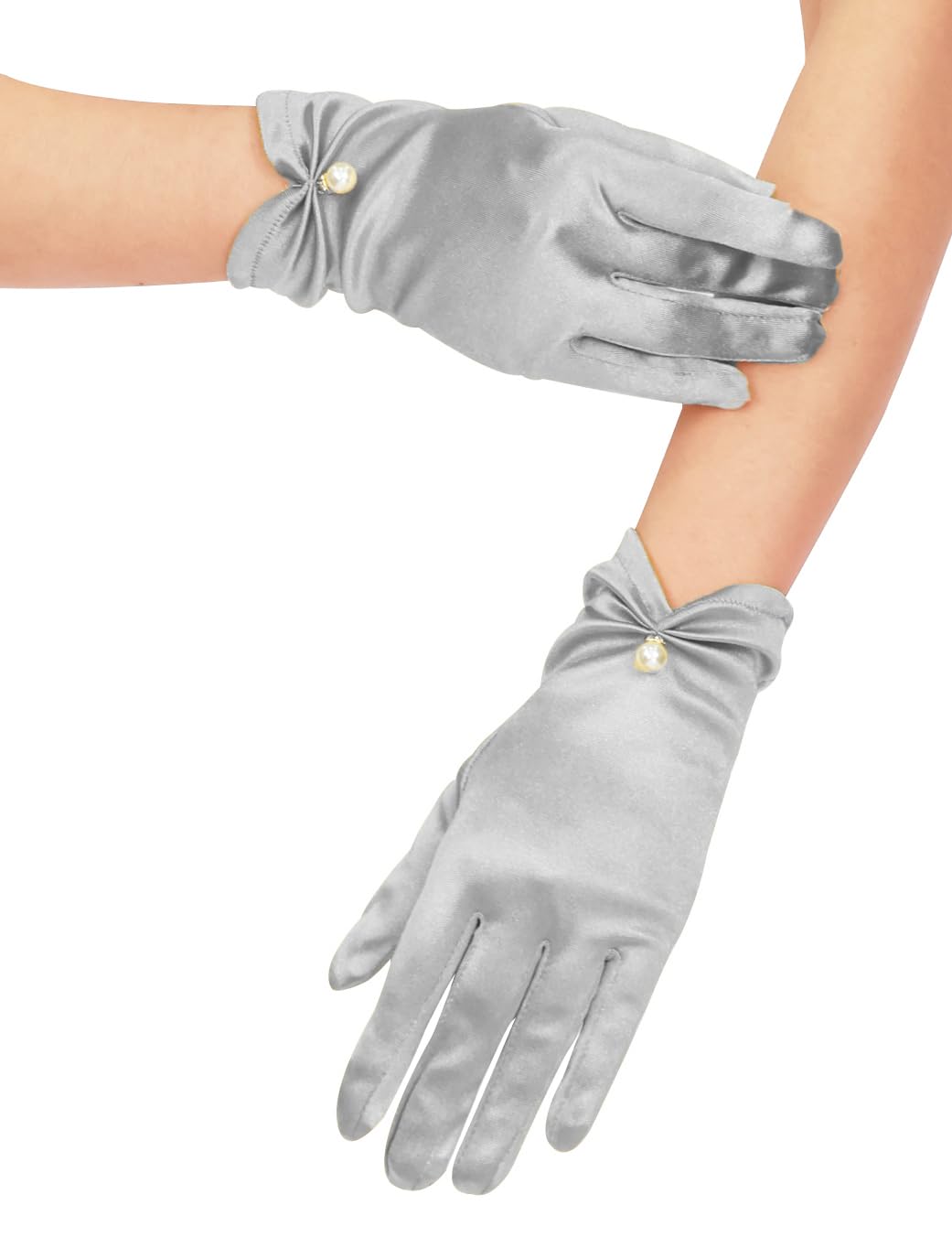 QRBTSCL Women's Short Satin Gloves for Wedding Tulle Tea Party Gloves