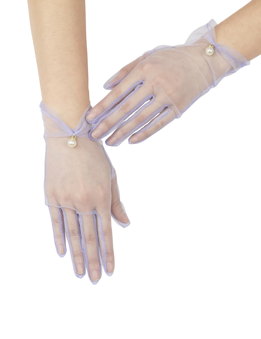 Women's Short Pearl Tulle Gloves Formal Bridal Wedding Wrist Gloves
