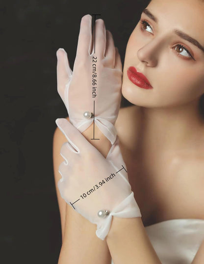 QRBTSCL Women's Short Satin Gloves for Wedding Tulle Tea Party Gloves