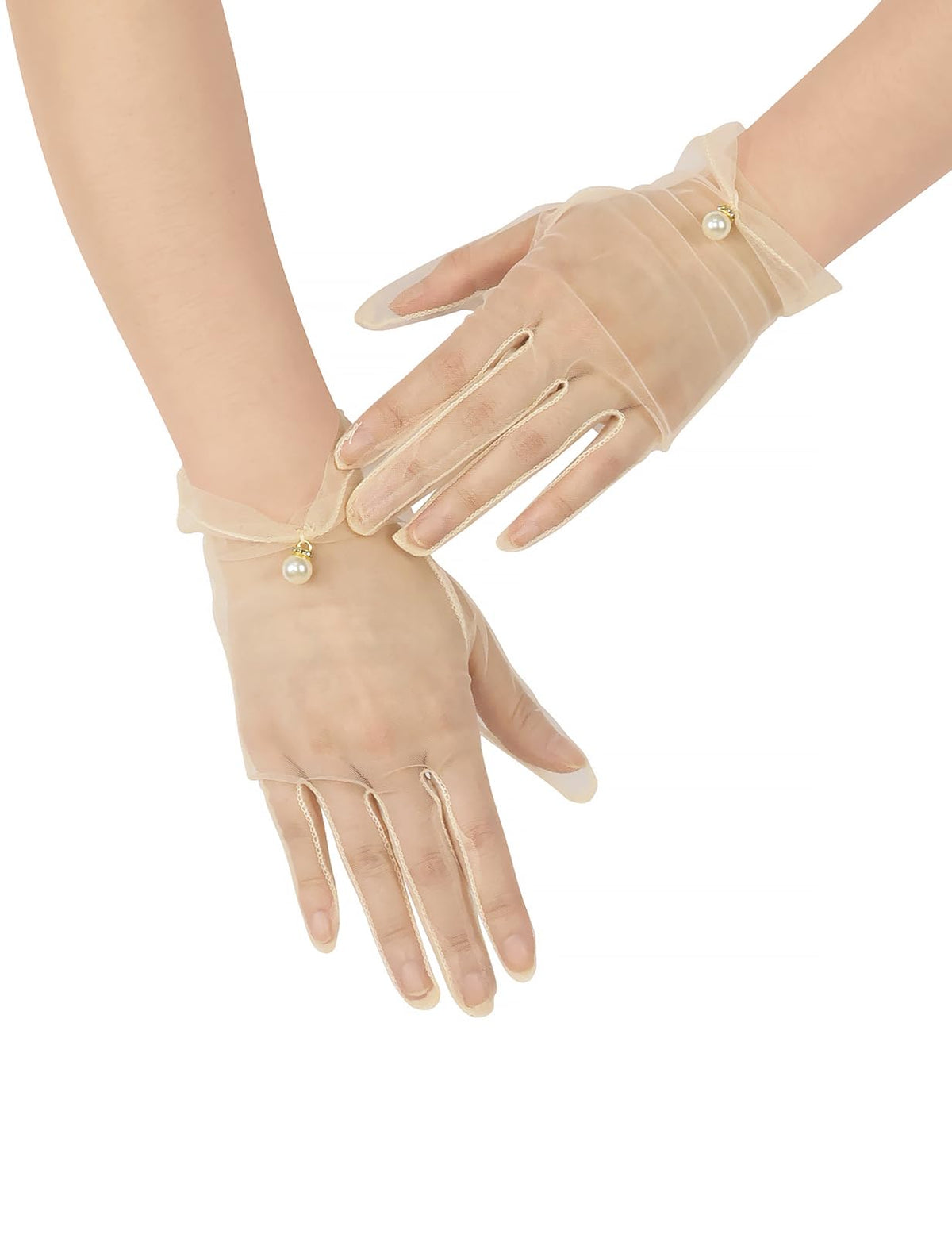 Women's Short Pearl Tulle Gloves Formal Bridal Wedding Wrist Gloves