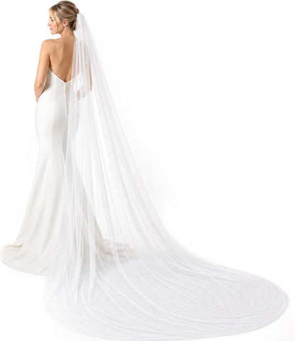 Cathedral Wedding Veils with Comb, 1 Tier Bride Wedding Long Veil