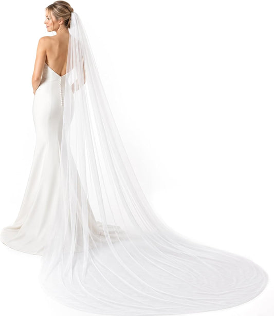 Cathedral Wedding Veils with Comb, 1 Tier Bride Wedding Long Veil