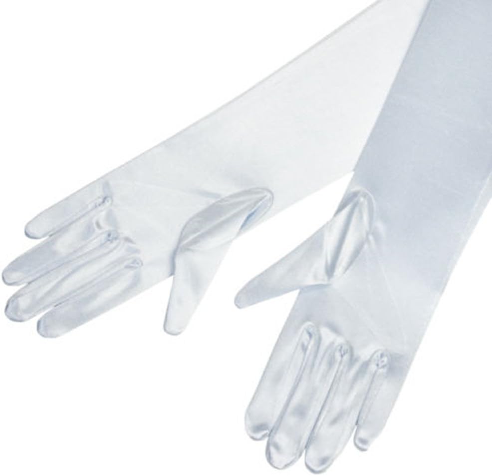 DreamHigh Women's Evening Party Mittens 21" Long Black/White Satin Finger Gloves