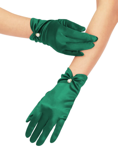 QRBTSCL Women's Short Satin Gloves for Wedding Tulle Tea Party Gloves