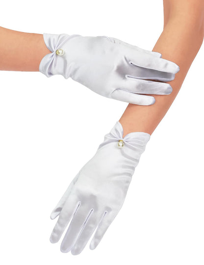 QRBTSCL Women's Short Satin Gloves for Wedding Tulle Tea Party Gloves