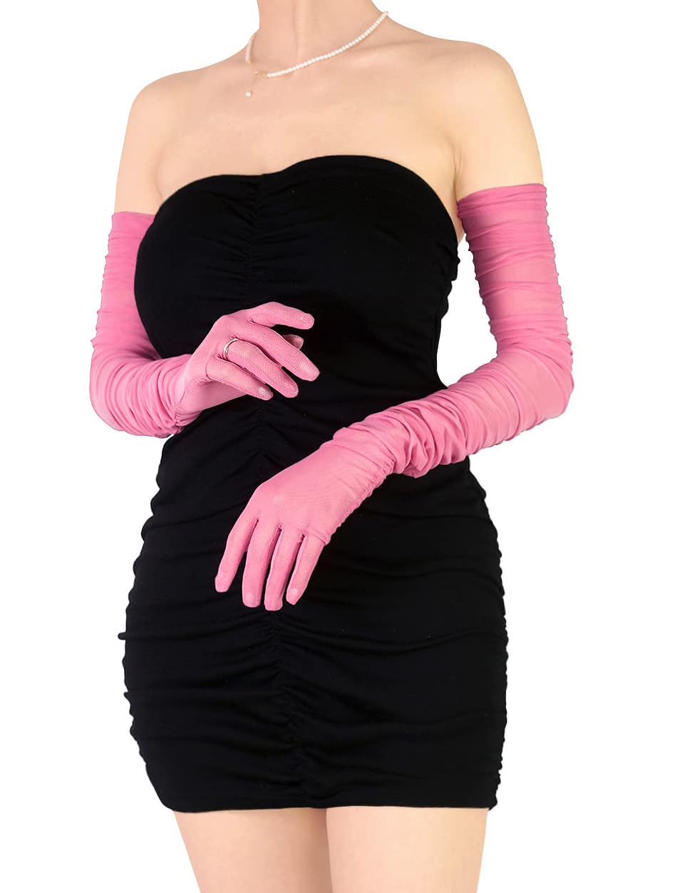 Stretchy Ruched Sheer Mesh Tulle Long Opera Gloves for Women