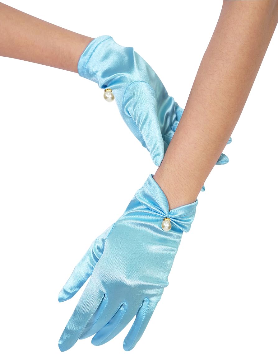 QRBTSCL Women's Short Satin Gloves for Wedding Tulle Tea Party Gloves