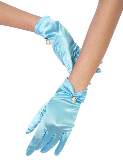 QRBTSCL Women's Short Satin Gloves for Wedding Tulle Tea Party Gloves