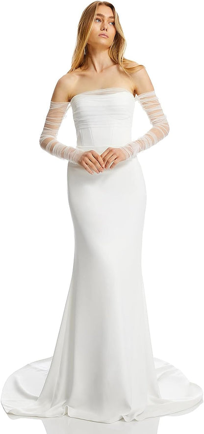 Long Tulle Pearl Wedding Gloves Elbow Length Summer Fingerless Glove