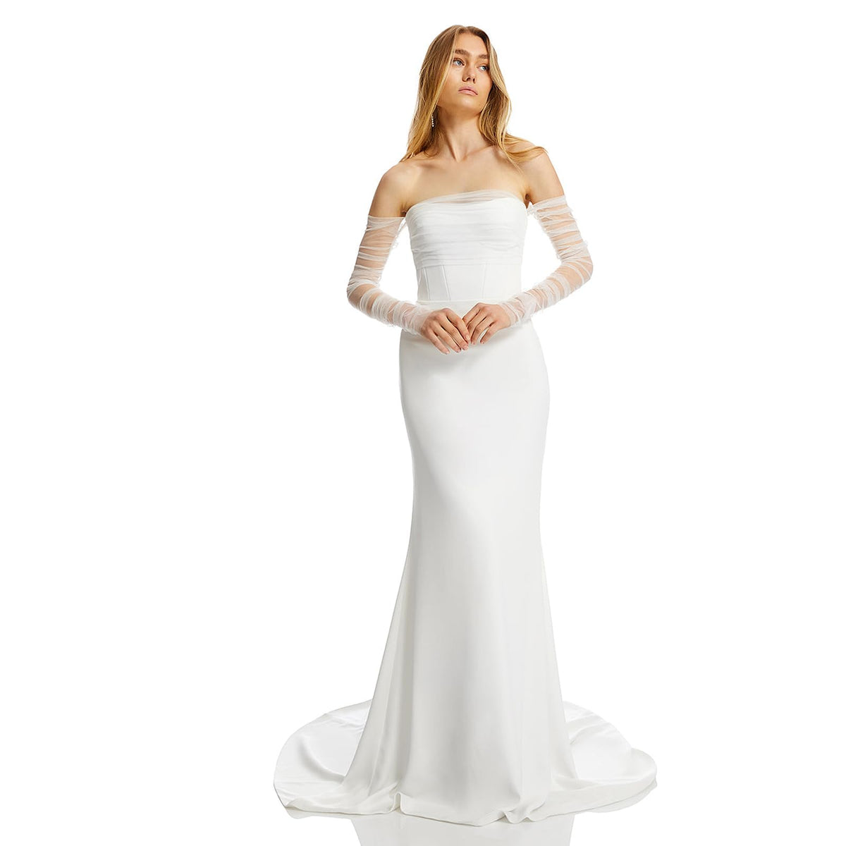 Long Tulle Pearl Wedding Gloves Elbow Length Summer Fingerless Glove