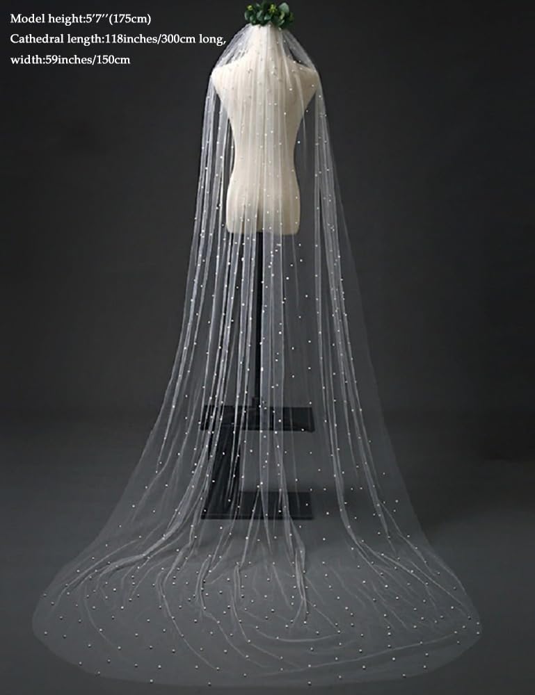 1 Tier Pearl Wedding Bridal Veil With Metal Comb F55