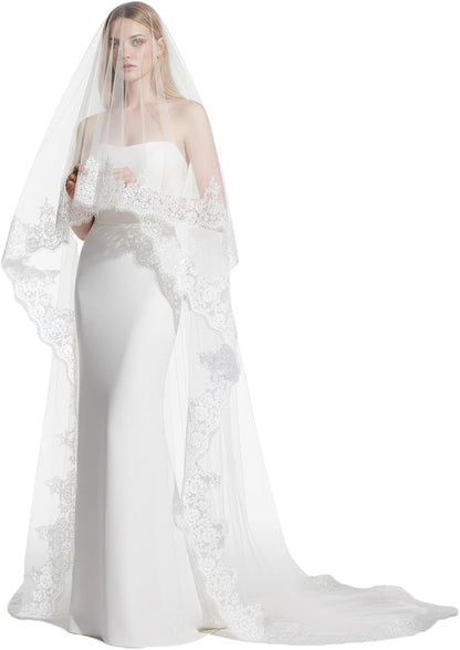 Cathedral Length Wedding Veil Lace Soft Tulle with Comb