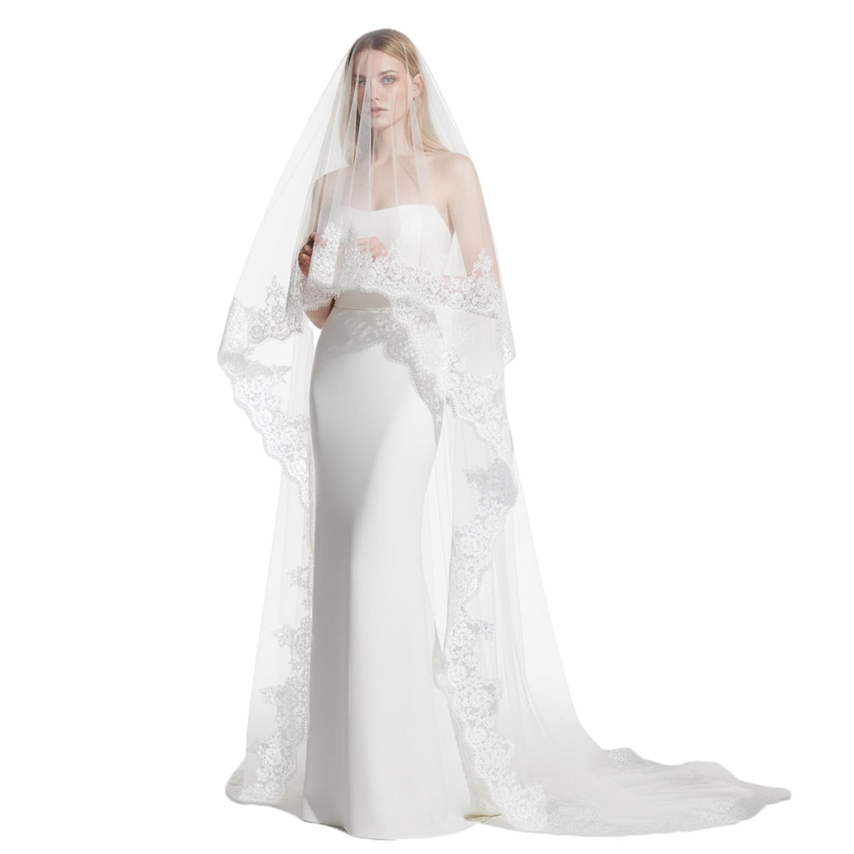 Cathedral Length Wedding Veil Lace Soft Tulle with Comb
