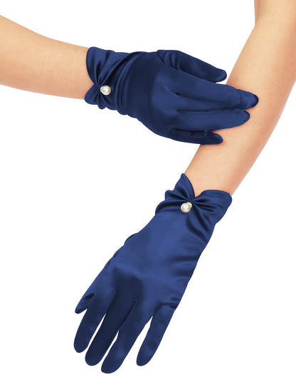 QRBTSCL Women's Short Satin Gloves for Wedding Tulle Tea Party Gloves