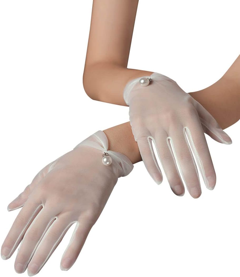 QRBTSCL Women's Short Satin Gloves for Wedding Tulle Tea Party Gloves