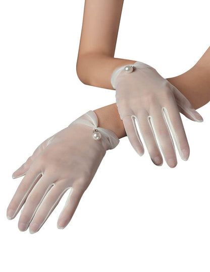 QRBTSCL Women's Short Satin Gloves for Wedding Tulle Tea Party Gloves
