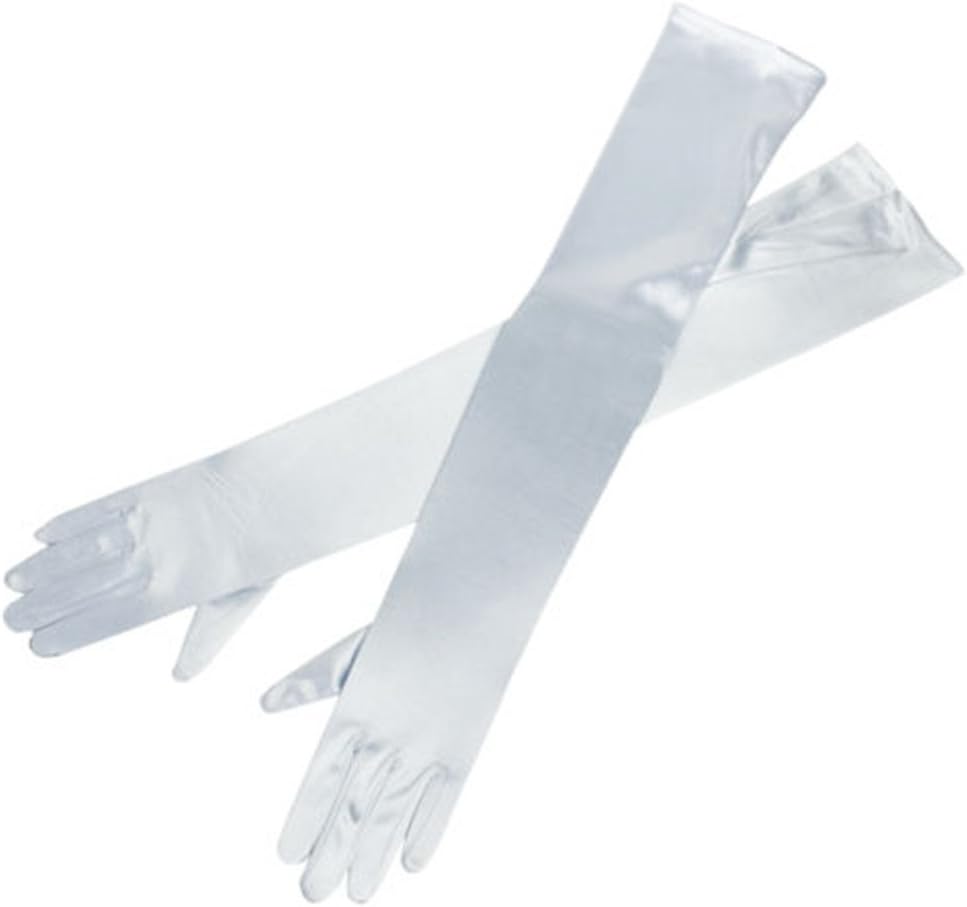 DreamHigh Women's Evening Party Mittens 21" Long Black/White Satin Finger Gloves